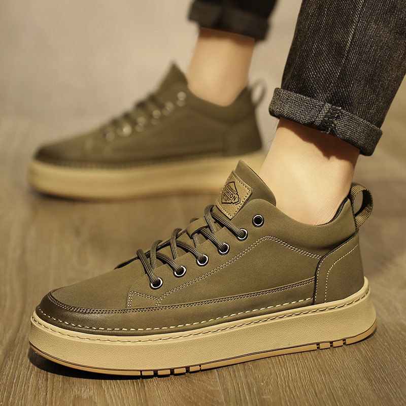 Men's Autumn Casual Leather Shoes All-match Thick-soled Sneakers